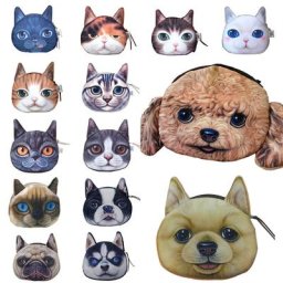 Mini porte-monnaie en poudre pour femme chat chien visage d'animal de compagnie sac à main pour