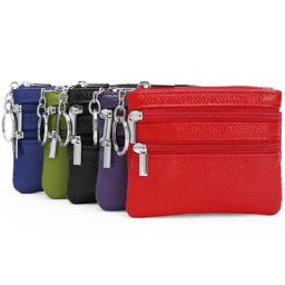 Sac à clés en cuir véritable à double fermeture éclair portefeuille populaire petit porte-monnaie