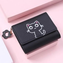 Portefeuille chat mignon pour femme petit sac à main court en cuir PU porte-cartes pour femme sac