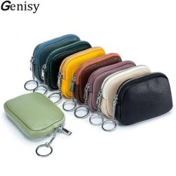 Porte-monnaie en cuir véritable souple pour femmes mini petit portefeuille porte-clés à fermeture