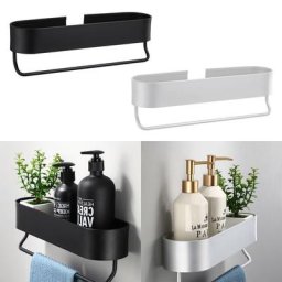 Étagère murale de salle de bain sans perceuse porte-serviette de bain panier de rangement de