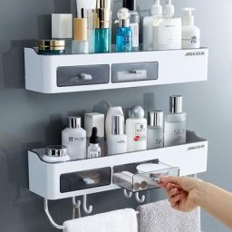 Étagères monochromes sans trou évier de toilette douche de salle de bain armoire de rangement