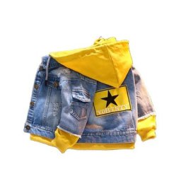 Veste en Jean pour Garçon et Fille Manteau de Cowboy à Capuche Patchwork de Mode Coréenne