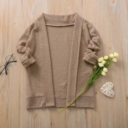 Cardigan tricoté à manches longues pour enfants de 2 à 7 ans pull de couleur unie hauts en tricot