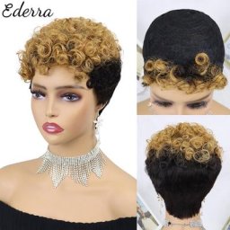 Perruque Brésilienne Naturelle Courte Cheveux Lisses Coupe Pixie Sans Colle Faite à la Machine