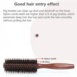 Peigne à cheveux en sergé droit brosse à friser en poils de sanglier naturels baril rond