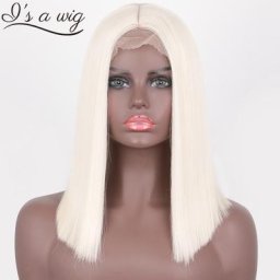 I's a wig – perruque synthétique courte et lisse 60 Bob raie au milieu naturelle Blonde rouge