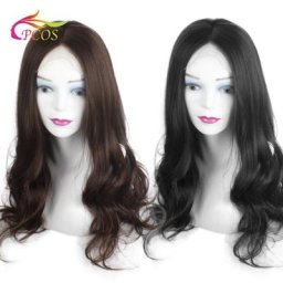 Perruque Lace Front Wig synthétique à Body Wave 4*1 perruque Lace Wig à raie centrale brune longue