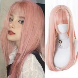 UYAN-Cheveux Longs et Raides Synthétiques pour Fille Cosplay Lolita Rose Noir Ultraviolets