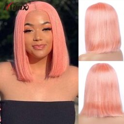 Perruques de cheveux humains Bob roses pour femmes noires entièrement fabriquées à la machine sans
