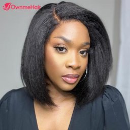Yaki-Perruque Bob Brésilienne Naturelle Remy Cheveux Crépus Lisses 13x4 13x5x2 T