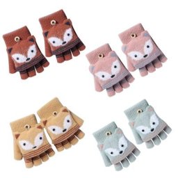 Gants en tricot de dessin animé pour enfants mitaines chaudes unisexes demi-doigt bébé