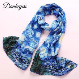 DANKEYISI – écharpe en soie véritable Van Gogh pour femme et homme écharpe 100% naturelle marque