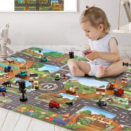 Tapis de jeu dinosaure pour enfants 100x130cm trafic routier polymère pour bébé