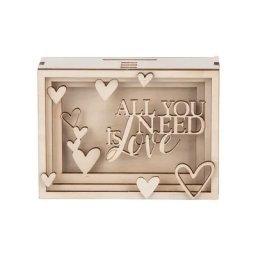 Kit créatif en bois Tirelire/boîte cadeau ""All you need is love"", 11,5 x 8,5 x 5 cm