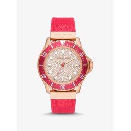 Michael Kors Montre Slim Everest ton or rose sertie pavé surdimensionnée avec silicone en relief