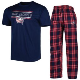 Concepts Sport Homme Bleu marine/rouge Columbus Blue Jackets Badge T-shirt et pantalon Ensemble de nuit