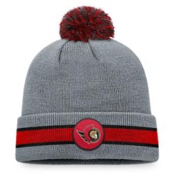 Bonnet en tricot à revers avec pompon des Sénateurs d'Ottawa de marque Fanatics pour hommes, gris chiné
