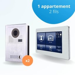 Portier interphone vidéo modern 2 fils pour 2 entrées - 1 appartement - 2 platines - 1 écran tactile smart 7" blanc