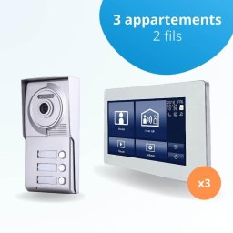 Portier interphone vidéo neo 2 fils - 3 appartements - 3 écrans tactiles smart 7" blanc
