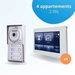 Portier interphone vidéo neo 2 fils - 4 appartements - 4 écrans tactiles smart 7" blanc