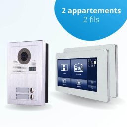 Portier interphone vidéo modern 2 fils - 2 appartements - 2 écrans tactiles smart 7" blanc