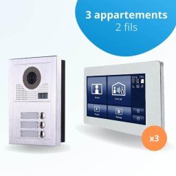 Portier interphone vidéo modern 2 fils - 3 appartements - 3 écrans tactiles smart 7" blanc