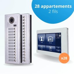 Portier interphone vidéo modern 2 fils - 28 appartements - 28 écrans tactiles smart 7" blanc