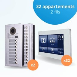 Portier interphone vidéo modern 2 fils - 32 appartements - 32 écrans tactiles smart 7" blanc
