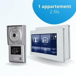 Portier interphone vidéo neo 2 fils - 1 appartement - 2 écrans tactiles smart 7" blanc - avec lecteur de badge