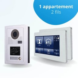 Portier interphone vidéo modern 2 fils - 1 appartement - 2 écrans tactiles smart 7" blanc - avec lecteur de badge