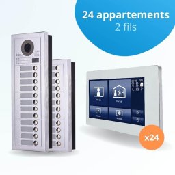 Portier interphone vidéo modern 2 fils - 24 appartements - 24 écrans tactiles smart 7" blanc