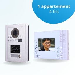 Portier interphone vidéo classic-2 4 fils - 1 écran blanc - avec lecteur de badge