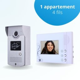 Portier interphone vidéo cards 4 fils - 1 écran blanc - avec lecteur de badge