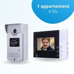 Portier interphone vidéo cards 4 fils - 1 écran noir - avec lecteur de badge