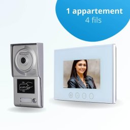 Portier interphone vidéo classic 4 fils - 1 appartement - 1 écran blanc 7" - avec mémoire photos - avec lecteur de badge