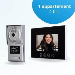 Portier interphone vidéo classic 4 fils - 1 appartement - 1 écran noir 7" - avec mémoire photos - avec lecteur de badge