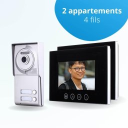 Portier interphone vidéo classic 4 fils - 2 appartements - 2 écrans noirs 7" - avec mémoire photos
