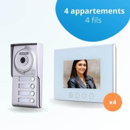 Portier interphone vidéo classic 4 fils - 4 appartements - 4 écrans blancs 7" - avec mémoire photos
