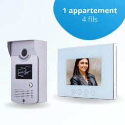 Portier interphone vidéo cards 4 fils - 1 écran blanc 7" - avec mémoire photos - avec lecteur de badge