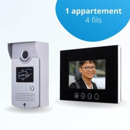 Portier interphone vidéo cards 4 fils - 1 écran noir 7" - avec mémoire photos - avec lecteur de badge