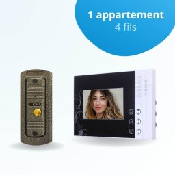 Portier interphone vidéo pino 4 fils - 1 écran noir