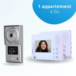 Portier interphone vidéo classic 4 fils - 1 appartement - 2 écrans blancs - avec lecteur de badge