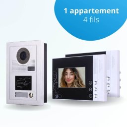 Portier interphone vidéo classic-2 4 fils - 2 écrans noirs - avec lecteur de badge