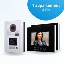 Portier interphone vidéo classic-2 4 fils - 2 écrans noirs 7" - avec mémoire photos - avec lecteur de badge