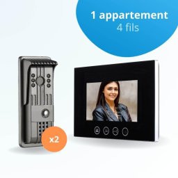 Portier interphone vidéo pili 4 fils pour 2 entrées - 1 appartement - 2 platines - 1 écran noir 7" - avec mémoire photos