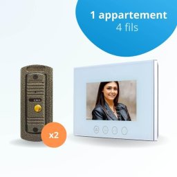 Portier interphone vidéo pino 4 fils pour 2 entrées - 1 appartement - 2 platines - 1 écran blanc 7" - avec mémoire photos