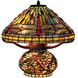 FUMAT 16 Inches Color Glass Base Dragonfly Double Lit Table Lamp