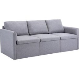 Three Seats Imitation Linen Upholstered Sofa Gray