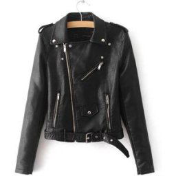 Women PU Leather Biker Jacket Black